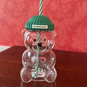 Starbucks Bearista Cold Glass Tumbler with Green Lid